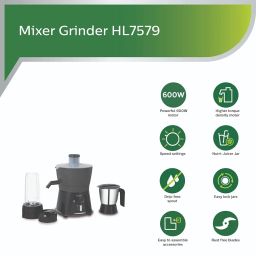 Philips HL7579/00 600W Turbo Juicer Mixer Grinder with 3 Jars -Blend and Carry, Nutri Juicer Jar, Multi Purpose jar image 1