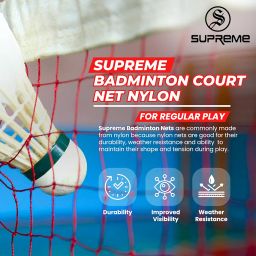 Supreme Badminton Net Nylon for Regular Play 4 Side Tape(Pack of 1) Badminton Net (Red) image 1