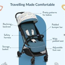 Chicco Glee Stroller I Compact Easy Foldable Baby Stroller Pram I with Soft Padded Seats I Canopy and Practical Mesh I 0-5 Years I Window On Canopy (Glee Uneven Teal Stroller) image 2