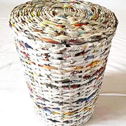 Sonas Creation Paperus, Small Size 8 Inch Tall, 5 Liter, Color Natural, Waste Basket with Cover, Dustbin with Fixed Lid, Trashcan, Paper Bin, Eco-friendly, Handmade, of Paper Ropes image 3