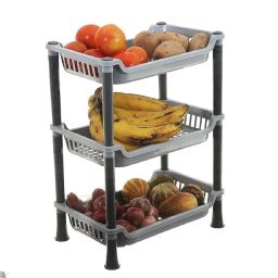 Kuber Industries Pack of 2 Plastic 3 Layer Multi-Purpose Kitchen Storage Basket Rack|Vegetable Basket For Kitchen (Grey, Tiered Shelf) image 2