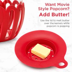 Large : Ecolution Micro-Pop Microwave Popcorn Popper 3QT - Temperature Safe Glass w/Multi Purpose Lid, Family Size, Red image 4