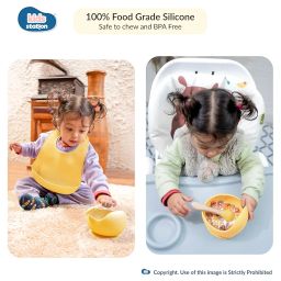 Kids Station 3 Piece Portable Silicone Baby Feeding Set - Baby Bib - Spoon and Bowl - Make Mealtime Fun and Easy for Your Little One - Promotes Baby Self-Feeding for Highchair (Yellow) image 2