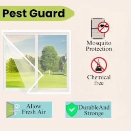 Pest Guard® Premium Window Net Pre-Stitched with adheshive Hook & Loop Tape for Complete Mosquito Protection for Our Home [Colour - White] Size: (3 x 4 Ft.) image 1