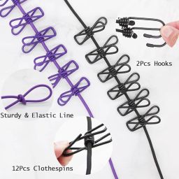 Nibbler Pack of 1 Cloth Drying Rope with Hooks - Elastic Hanging Rope for Travel, Home, and Outdoor Drying - Includes 12 Clips-Kapde Sukhane ki Rassi Wire - Multicolour (1) image 2