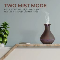 Isiente® Mini Wooden Design Vase Pot Diffuser – Ultrasonic Cool Mist Humidifier with Adjustable Mist, LED Light & Aromatherapy Function – Silent Air Quality Enhancer for Home & Office (Brown) image 2