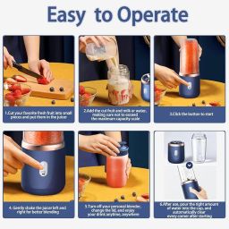 Portable Blender,Personal Size Blender Juicer Cup,Fruit Portable Cup,for Smoothies,Shakes,Fruit,Ice,350ML Blender Mixer,Handheld Travel,Home（Blue） image 4