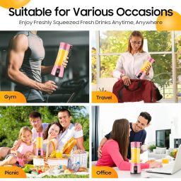 Cordless Portable Personal Size Blender - USB Rechargeable Blender for Smoothies and Shakes, 6 Blades with 380Ml BPA Free Juice Cup, Freshly Squeezed for Picnic/Sprots image 2