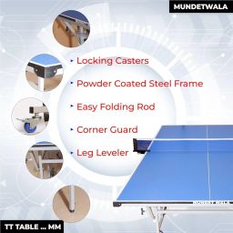 MUNDET WALA Indoor Table Tennis Table w/Both Side Laminated & Wheels w/Lock (TT Net + 2 TT Racket & 2 Stiga Balls) (18MM TOP) image 5