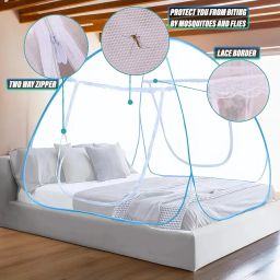 Kuber Industries Nylon Premium Folding Net King Queen Size Mosquito Net for Double Bed | Foldable & Durable Macchardani/Tent Corrosion Resistant | Size 200 x 200 x 145 CM | Blue image 4