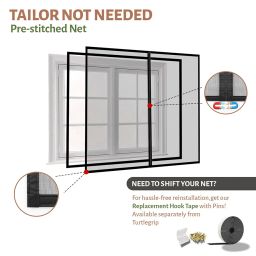 TurtleGrip Polyester Magnetic Window Mosquito Net with Self Adhesive Hook Tape Windows -Height 120 cms X Width 120 cms (47x47 inches or 4x4 feet - Black) DIY Installation, Durable and Long-Lasting image 2