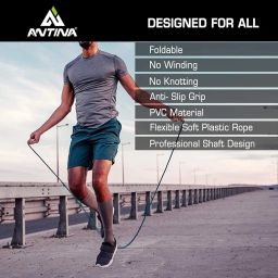 ANTINA Skipping Rope for Men and Women Jumping Rope With Adjustable Height Speed Skipping Rope for Exercise, Gym, Sports Fitness Adjustable Pencil Jump Rope (Black Lime Green) image 1