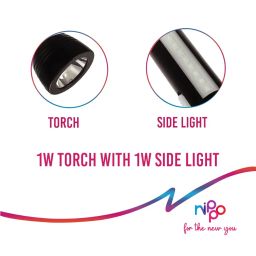 Nippo Nova Rechargeable LED Torch with Side Light | Lithium ion Battery with 2hrs Back |C Type Micro USB| Black image 2