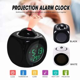 AKSHA SALES Digital LCD Display Colorful Voice Projection Alarm Clock Weather Station LED with Temperature Wake Up Projector Clocks Without Battery - Black image 5