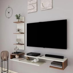 homeeasy Engineered Wood TU-5 Wall-Mounted TV Unit | Stylish Floating Entertainment Center with Storage & Open Shelf | 1-Year Warranty | Modern Display Decor image 3