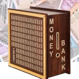 Money Saving Box with Grid Chart, Rupee Counter, 1 Lakh Capacity, Brown Beige Design image 1