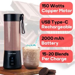 InstaCuppa Portable Blender for Smoothie and Juices, Milk Shakes, Crushing Ice, USB Rechargeable Blender Machine for Kitchen with 2000 mAh Battery, 150 W Motor, 400 ML, Built-in Jar (Normal Edition) image 3
