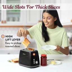 Borosil Krispy Pop-up Toaster, Black, 2-Slice Toaster, 7 Browning Settings, Removable Crumb Tray, 750 W image 5