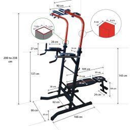 DOLPHY Steel Multi Function Power Tower Dip Station Adjustable Height Pull Up Bar Standing Tower for Home and Gym (Black, Red) image 4
