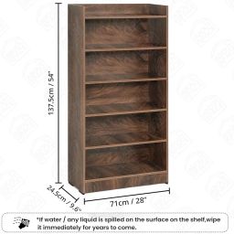 ABOUT SPACE Bookshelf for Home - 6 Tier Book Rack for Study Room | Open Book Shelf for Office, Library, Bedroom, Living Room - Engineered Wood Display Shelf (Walnut - L 71 x B 24.5 x H 137.5 cm) image 1