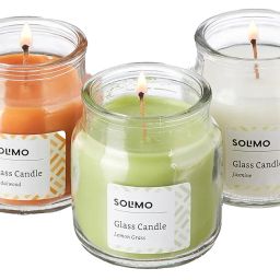 Amazon Brand - Solimo 3 oz Candles | Scented | Smokeless | No Residue | 20 Hours Burn Time (Set of 3, Sandalwood, Jasmine and Lemon Grass) image 2