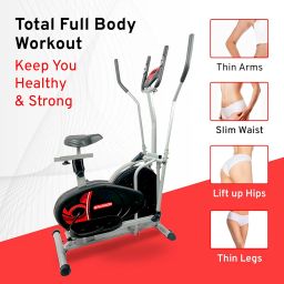 Sparnod Fitness SOB-2850 Dual Function Orbitrek Elliptical Cross Trainer & Exercise Bike with Adjustable Seat, Pulse Sensor, Manual Resistance, and Transport Wheels – 100kg Capacity image 2