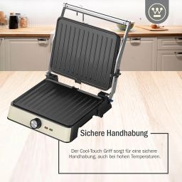 Westinghouse 2200W Retro Contact Grill | Double Sided Non-Stick Grill Plate for Indoor Table Grilling | Opens 180° to Double Size | Adjustable Height Control | Cool Touch Handles | (White WKCG907WH) image 3