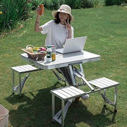 TUSIKO Picnic-Table-Heavy-Duty-Aluminium-Portable-Folding-Camp-Suitcase-Picnic-Table-And-4-Chairs-Set-With-Umbrella- (Sp-5, Multicolour) image 3