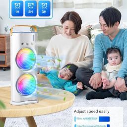 TEKCOOL 4000mAh Double Ended Spray, Cold Air, 2025 New 3 Gears USB Rechargeable Oscillating with LED Light Cooler, Touch & Remote Control, 280ml Water Tank, Ice Filling (White) image 4