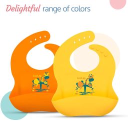 LuvLap Silicone Baby Bib for Feeding & Weaning Babies & Toddlers, Waterproof, Washable & Reusable, Non Messy Easy Cleaning, No Bad Odour, Adjustable Neckline with Buttons (Orange) image 4