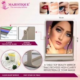 MAJESTIQUE Table Top Vanity Mirror, Foldable Desk Mirror with Stand, 360° Rotating Adjustable Makeup Mirror for Women, Portable and Desktop Use - 1Pc/Multicolour image 3