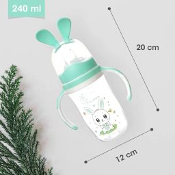 R for Rabbit Bunny Baby Spout Sippy Cup 240 ML Bottle, Soft Silicon PP Spout Sipper for Kids Age of 6 + Months - Green image 1