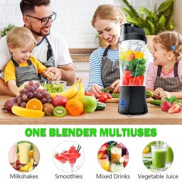 Windyupon Portable Blender, 24oz Personal Blender for Shakes & Smoothies, 6000mAh, Leakproof-Lid & Sip Spout, BPA Free, USB-C Rechargebale and Self Cleaning Portable Juicer with 6 Sharp Blade, Black image 5