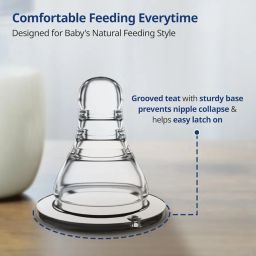 LuvLap Anti-Colic Essential Teat/Nipple for Slim Neck Bottle,4Pcs Variable Flow, 9M+, Made of Soft & Flexible Silicone, Mimics Breastfeeding, Leak Proof, Bpa Free, Comes with Sturdy Base image 2
