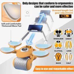 OBIXO Ab Roller Wheel with Elbow Support and Timer, Automatic Rebound Abdominal Wheel for Effective,Perfect Exercise for Core Workout Home/Gym (ORANGE) image 2