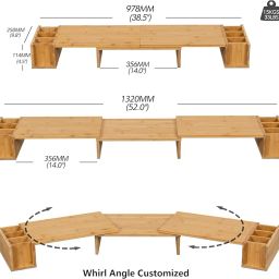 Ketumal Dual Monitor Stand Riser - 3 Shelf Screen Laptop Stand with Storage Length and Angle Adjustable Desktop Organizer Stand for Computer, Laptop, Printer,Office Desk Organizer, Max Load 25kg image 3