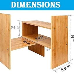OFIXO Adjustable Wood Desktop Storage Organizer Display Shelf Rack | Counter Top Bookcase Book Shelf | Spice Rack | Home Décor Display & Storage Rack Cabinet Unit (Brown) | DIY (Easy to Assemble) image 2