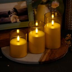 Amazon Basics Flameless LED Candles with Remote Controller & Timer | Golden Acrylic Fiber Glass | Set of 3 | (Golden) image 5