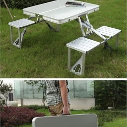TUSIKO Picnic-Table-Heavy-Duty-Aluminium-Portable-Folding-Camp-Suitcase-Picnic-Table-And-4-Chairs-Set-With-Umbrella- (Sp-5, Multicolour) image 2