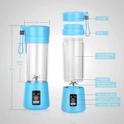 Portable 6-Blade Juicer Blender with built-in Jar, Juice Mixer Bottle,Fruit Juice Machine,USB Rechargeable Personal Size Juicer Grinder for Juices,Protein&Milk Shakes (Multi, 380ml) (Multi Colour) image 2