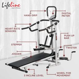 Life Line Fitness LT-203 Manual Treadmill 4in1 DLX with Free Push up/Sit up Exercise Bar Assist, Twister, Pushup Bar and Stepper, 3 Level Inclination, Foldable & Space Saving Treadmill image 2