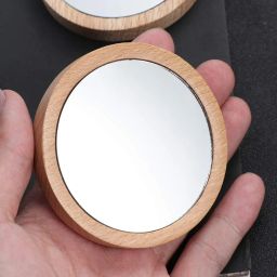 Mini Wooden Pocket Make Mirror Round Compact Mirror (1pc) image 1