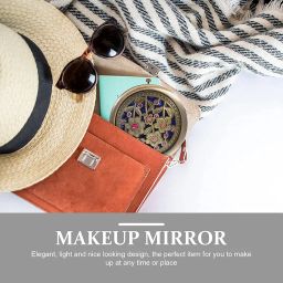 we3 Glass Double Layer Travel Makeup Mirror, Round Compact Portable Cosmetic Mirror, Double Sided Magnifying Handheld Pocket Mirror(Random Style) (Pack Of 1), Tabletop Mounting, Framed, Gold image 1