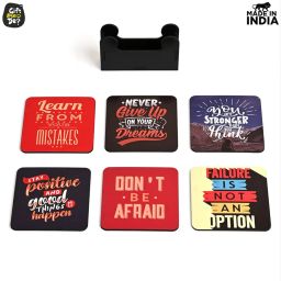 Gkd Coaster Set Of 6 Motivational Wooden Coasters With Proper Coaster Stand Designer Coaster Set Fit For Tea Cups,Coffee Mugs (Square 3.8X3.8 Inch) (Motivational Quotes) image 1