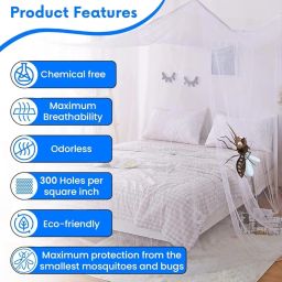 Baga Mosquito Net for Queen Size Bed - Machardani Double Bed Mosquito Net, Ideal for Double Bed Protection Polycotton Net with Cotton Cloth Border, Finest Mesh, 300 Holes per Square Inch image 1