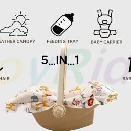JoyRide CuddleNest Multi-Purpose 5 in 1 DLX Baby Carry Cot & Rocking Chair with Adjustable Handle | Large Canopy | Safety Lap Belt | Anti-Mosquito | Double Cushioned Washable Seat (Beige) 0-18 Months image 1