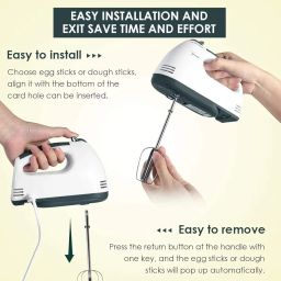 IRONTAB Electric Hand Mixer and Blender 7-Speed, Multi-Functional Egg Beater, Cream Whipper, Dough Kneader for Cake Baking and Kitchen Use Includes Stainless Steel Beaters and Dough Hooks image 2