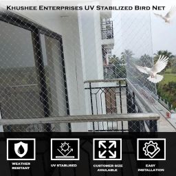 Khushee Enterprises UV Stabilized Bird Net/Anti Bird Net/Pigeon Net / 15 PLY with Attached Corner Ropes & Installation Kit/Size- (3 X 5 FT, White) image 4