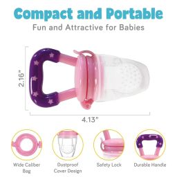 Novo Baby Baby Fruit Feeder – Silicone Food & Fruit Nibbler with Extra Mesh, Soft Pacifier Feeder & Teether for Infants, Bunny Design (Violet & Pink) image 4