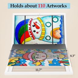 ABOUT SPACE Rectangular Kids Artwork Picture Frame-Front Opening Horizontal Vertical A4 Photo Frame With Shatter Resistant Glass For Wall With Storage & Wall Hook-Holds 110 Pcs (White,25.5 X 34 Cm) image 5
